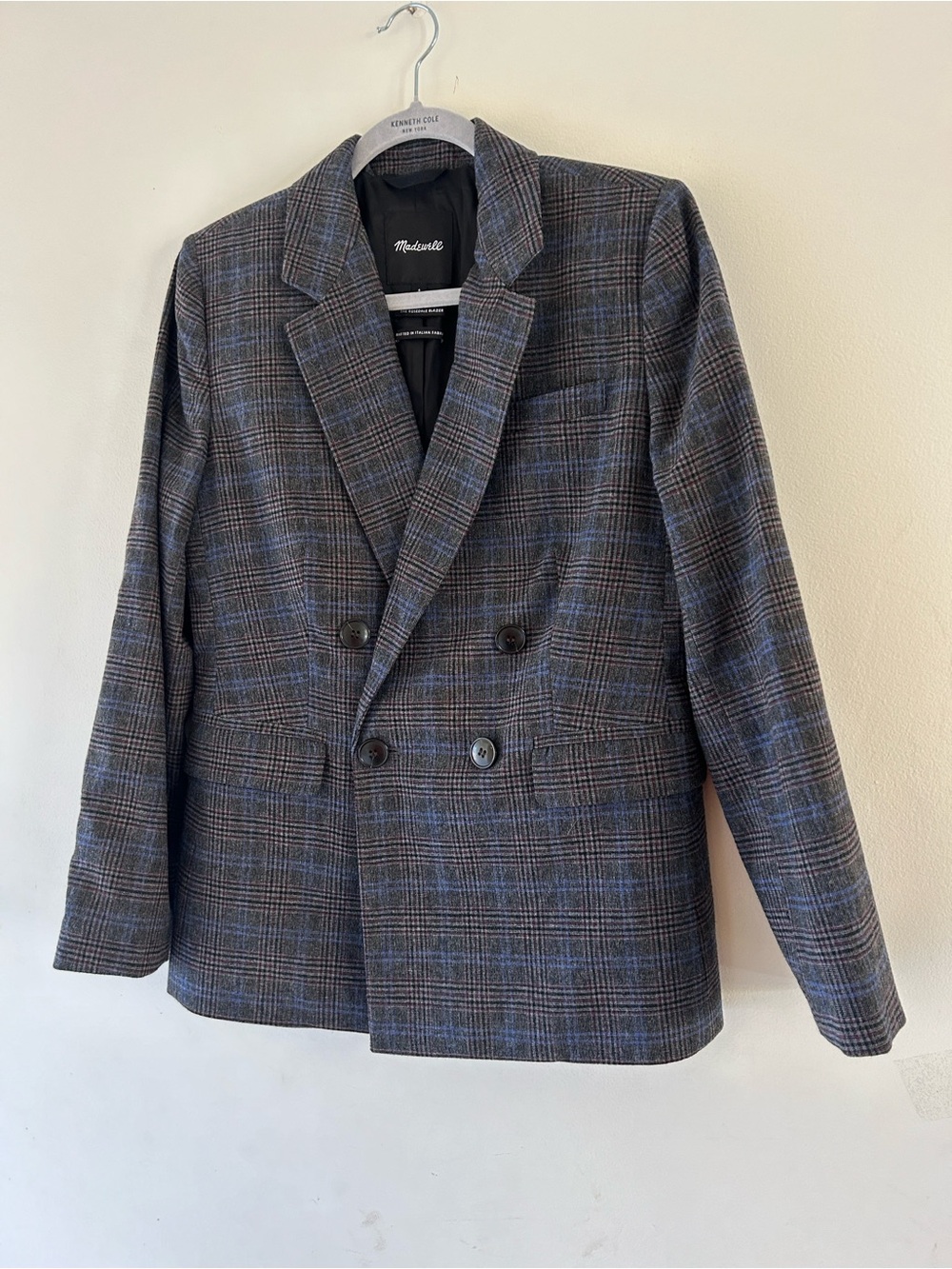 Madewell Gray-Blue Checked Double-Breasted Blazer - Picture 2 of 16